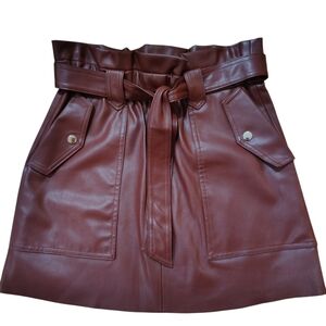 😍 Zara Faux Leather Paperbag Waist Skirt – Burgundy Brown – Size S (Fits M)